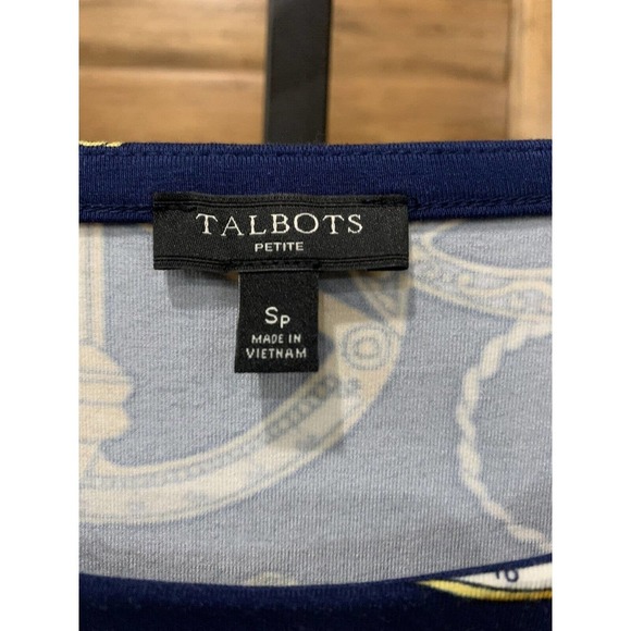 Talbots Women’s Nautical Print Bateau Neck 3/4 Sleeve Top Navy Size Petite Small - Picture 3 of 6